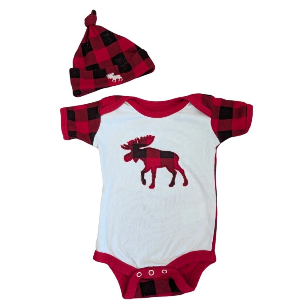Little Blue House Moose Onesie and Knotted Hat 3-6m